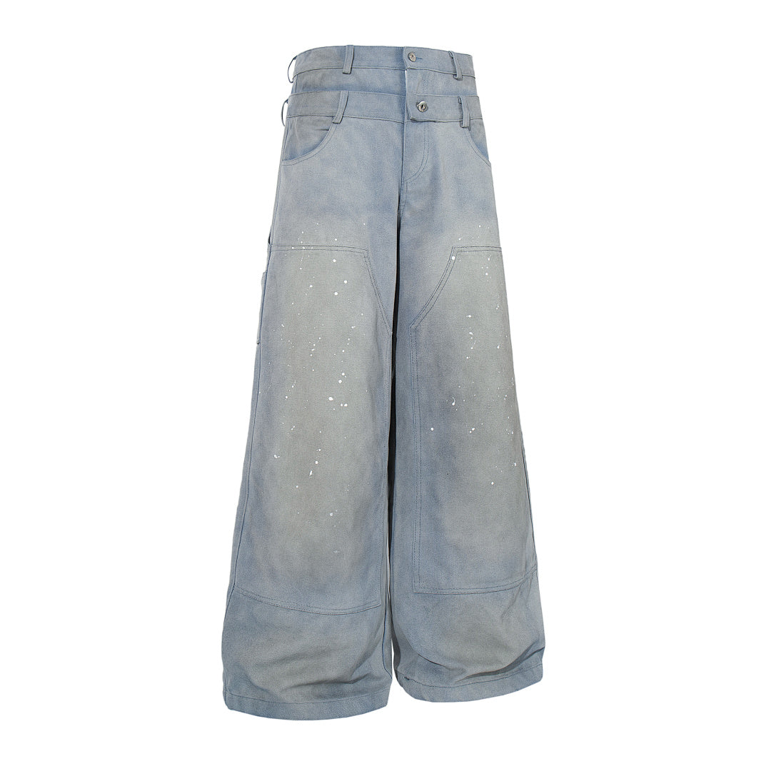 Logging double-waisted trousers, khaki and blue