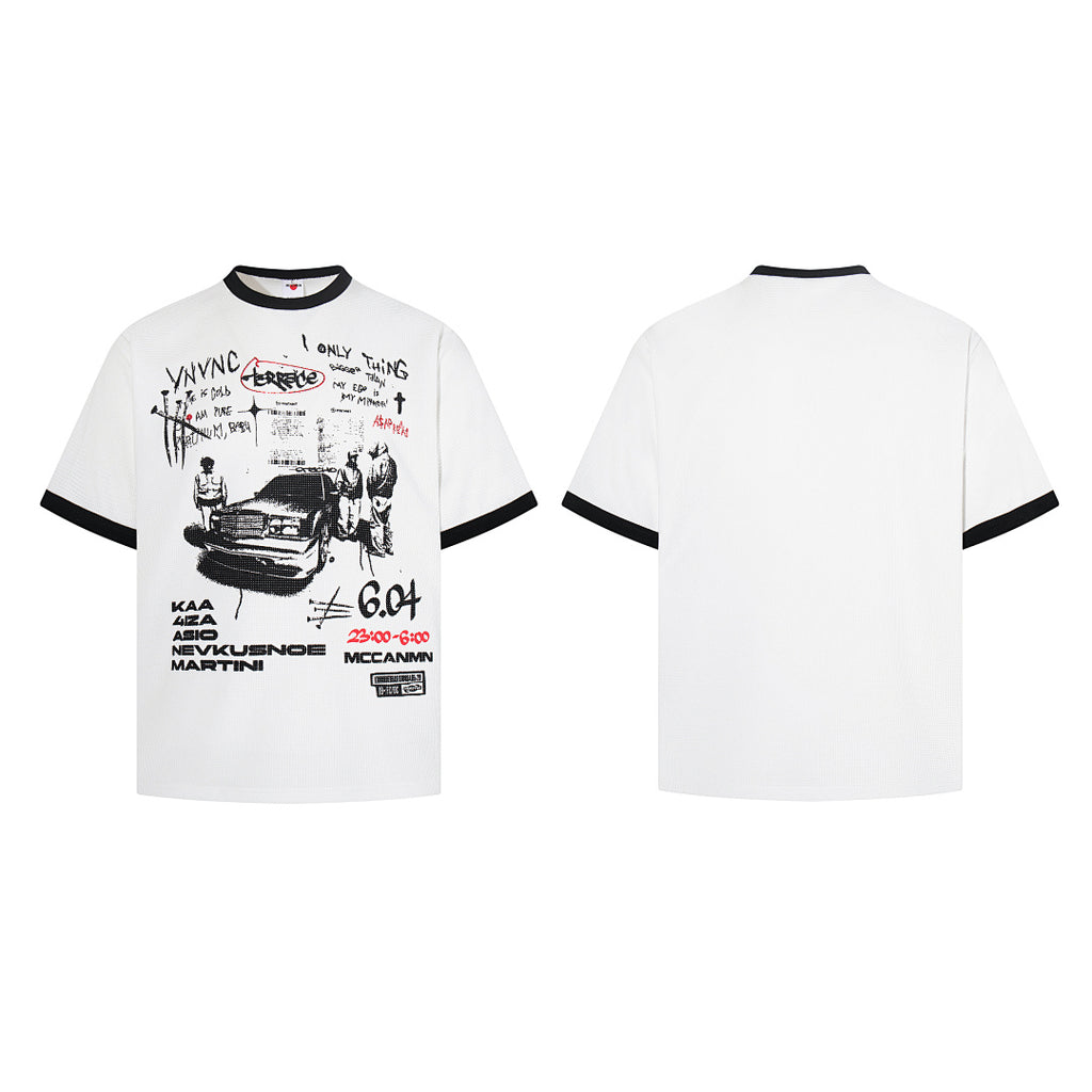 Waffle-knit short-sleeve T-shirt, white