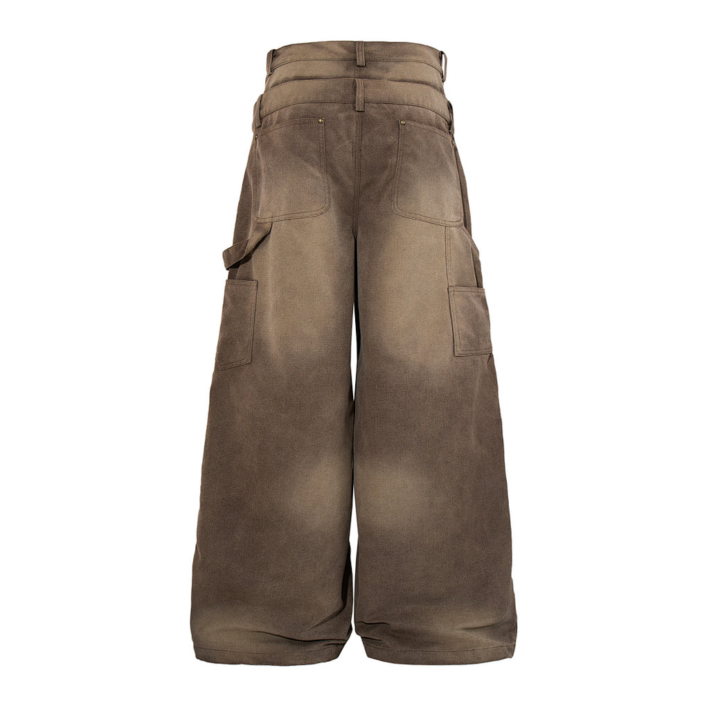 Logging double-waisted trousers, brown