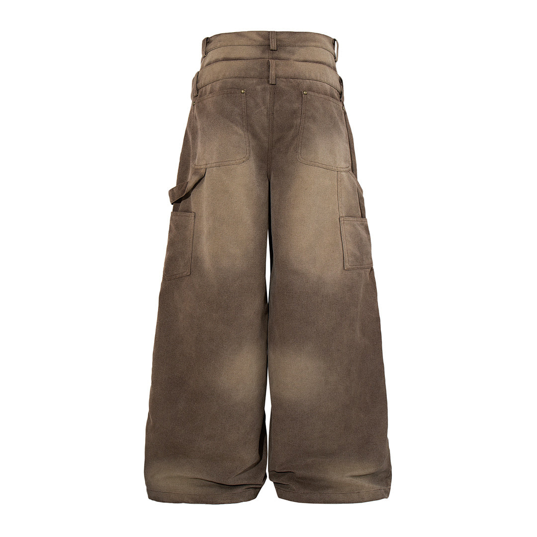 Logging double-waisted trousers, brown