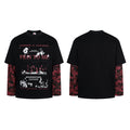 Double-layer-look long-sleeve T-shirt (dual-fabric style) – Black