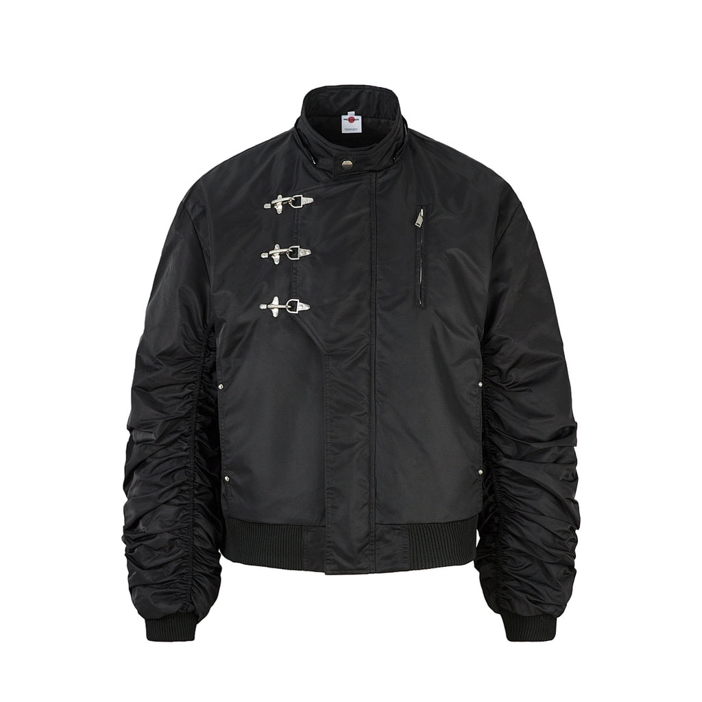 Padded jacket, detachable hood, black.