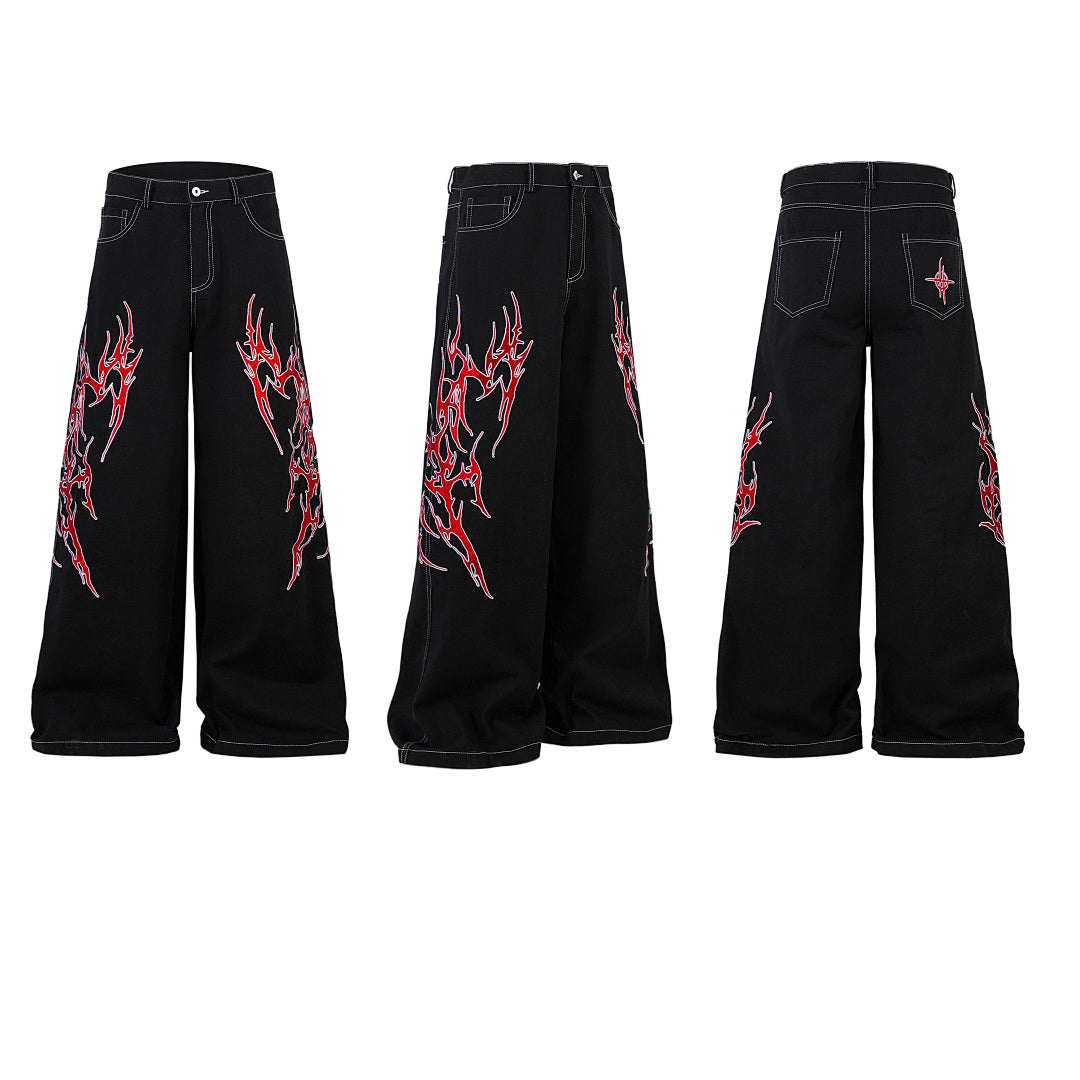 Embroidered denim trousers