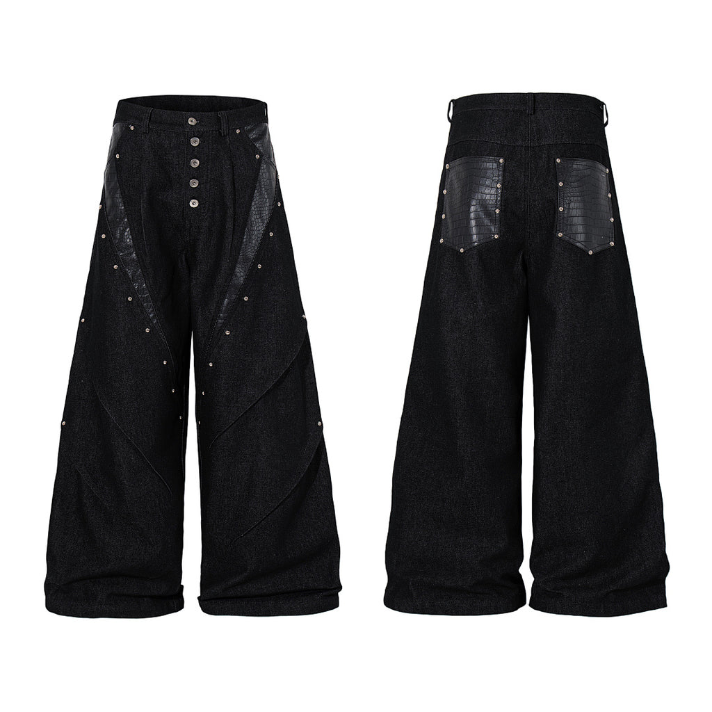 Raw denim jeans, black