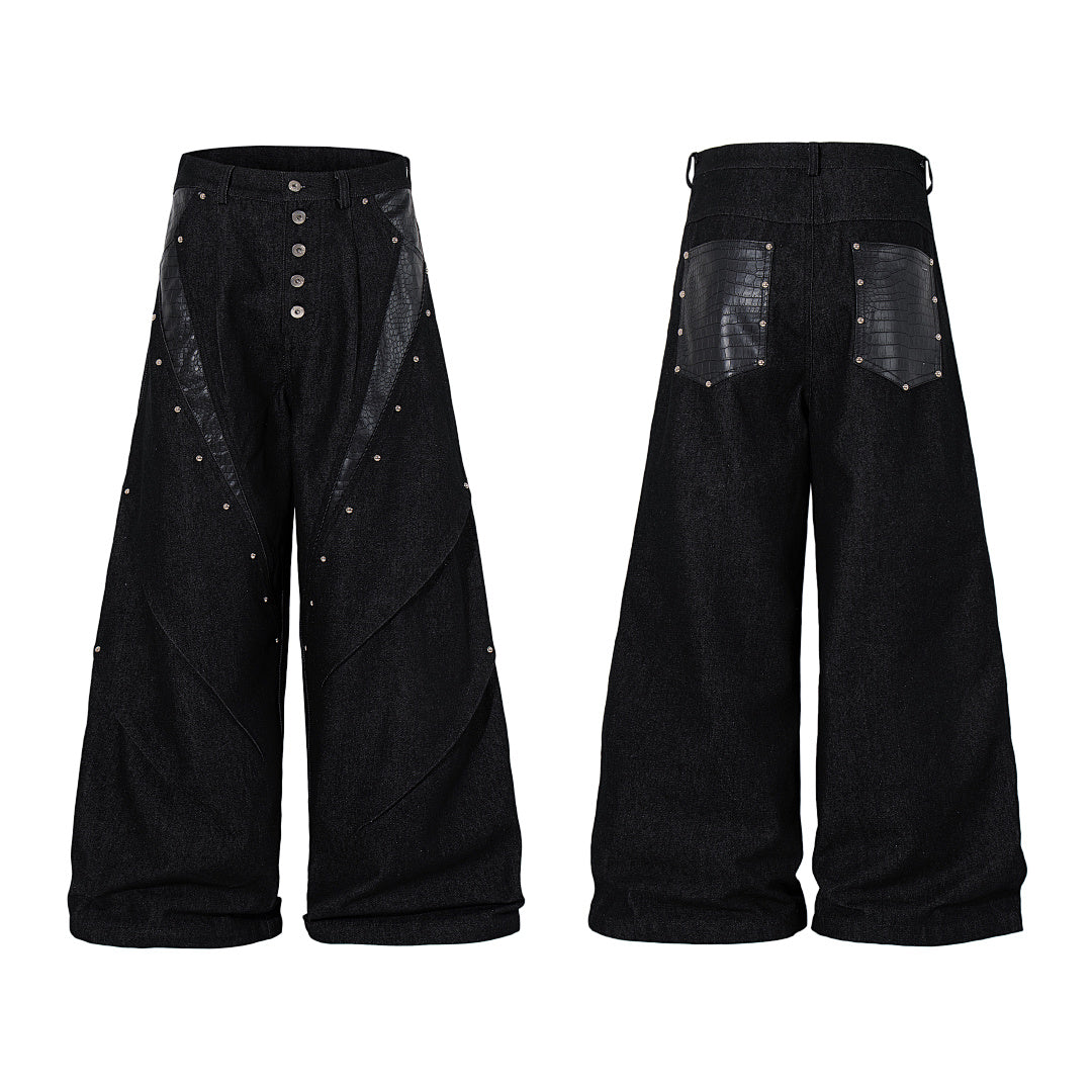 Raw denim jeans, black