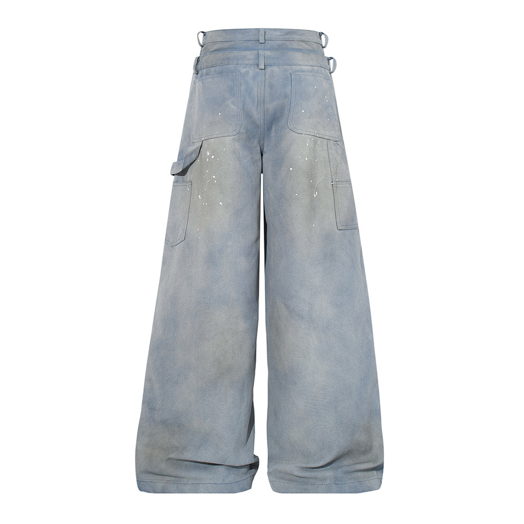 Logging double-waisted trousers, khaki and blue