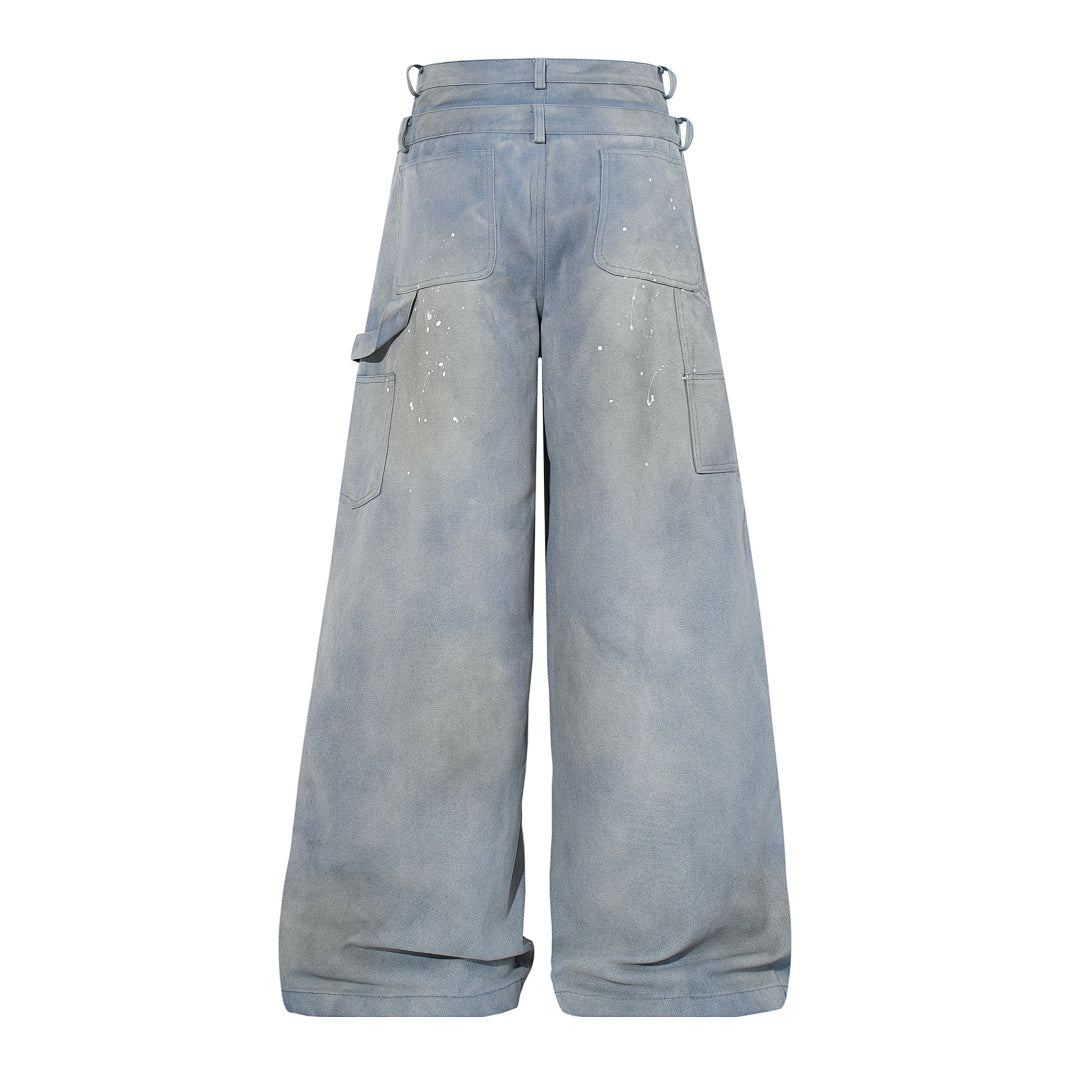 Logging double-waisted trousers, khaki and blue