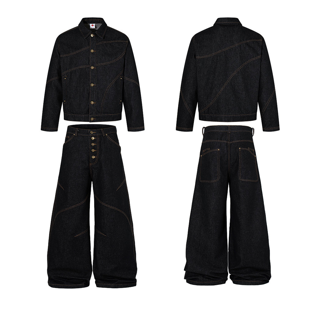 Raw denim jeans, black