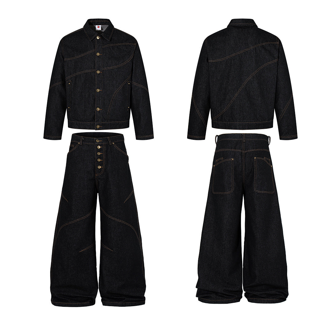 Raw denim jeans, black