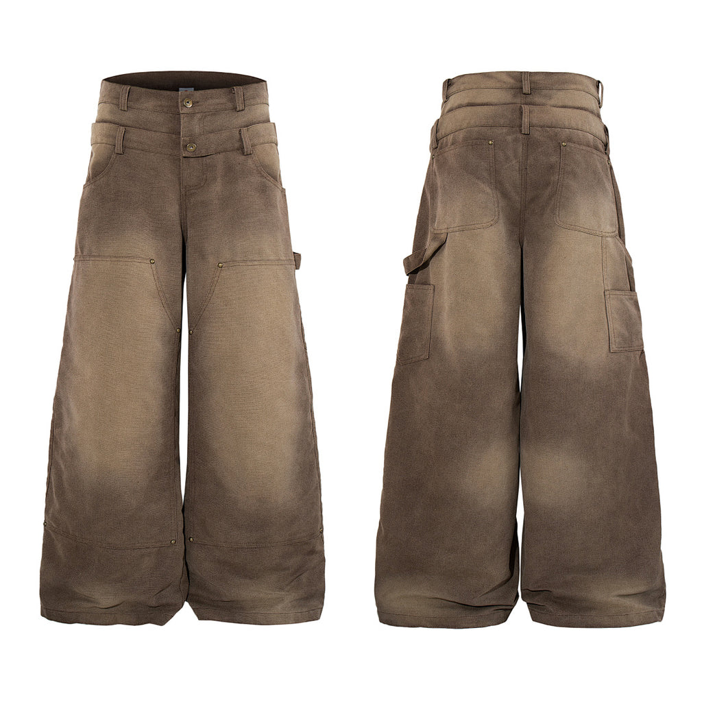 Logging double-waisted trousers, brown