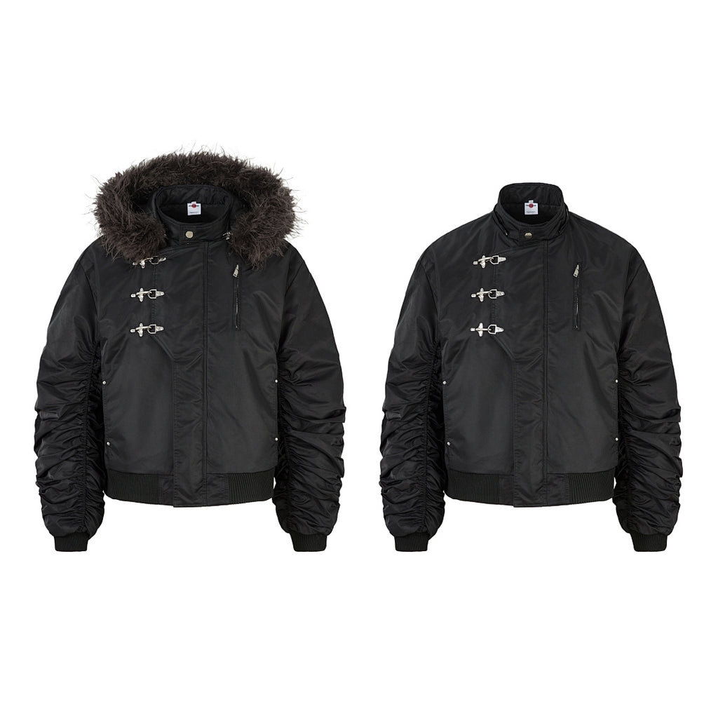 Padded jacket, detachable hood, black.