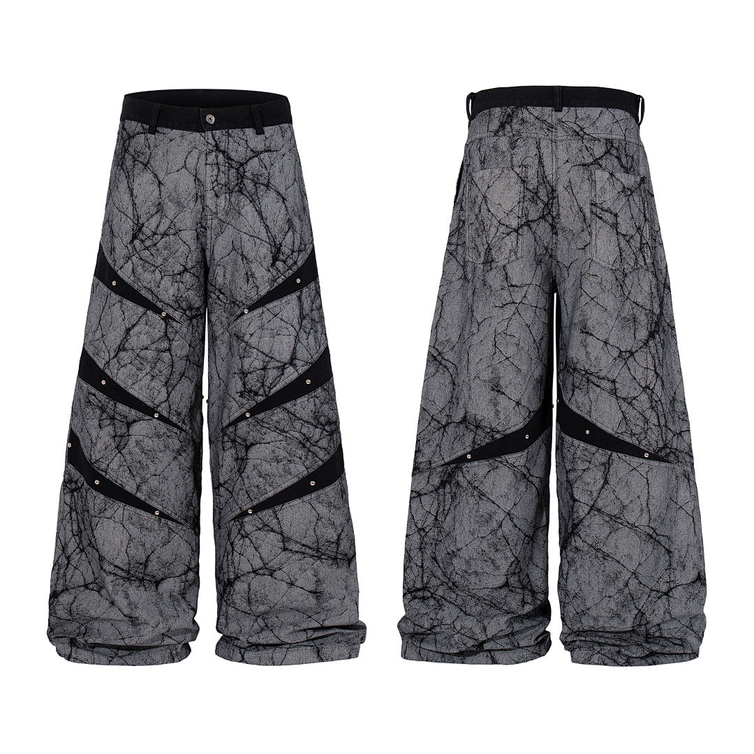 Heavy-duty patchwork denim trousers, grey