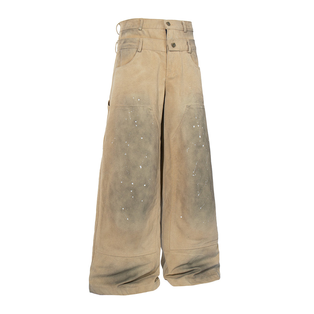 Logging double-waisted trousers, khaki and blue