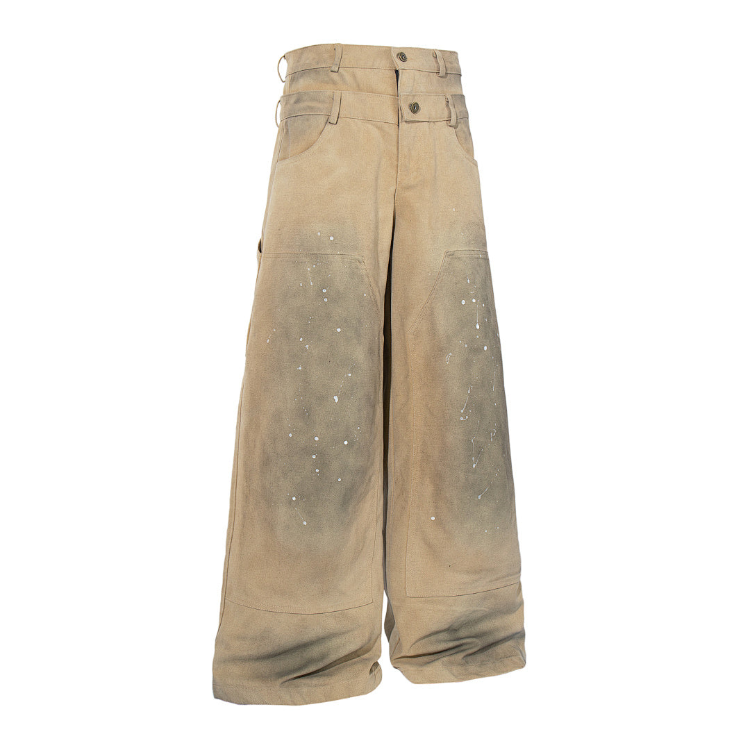 Logging double-waisted trousers, khaki and blue