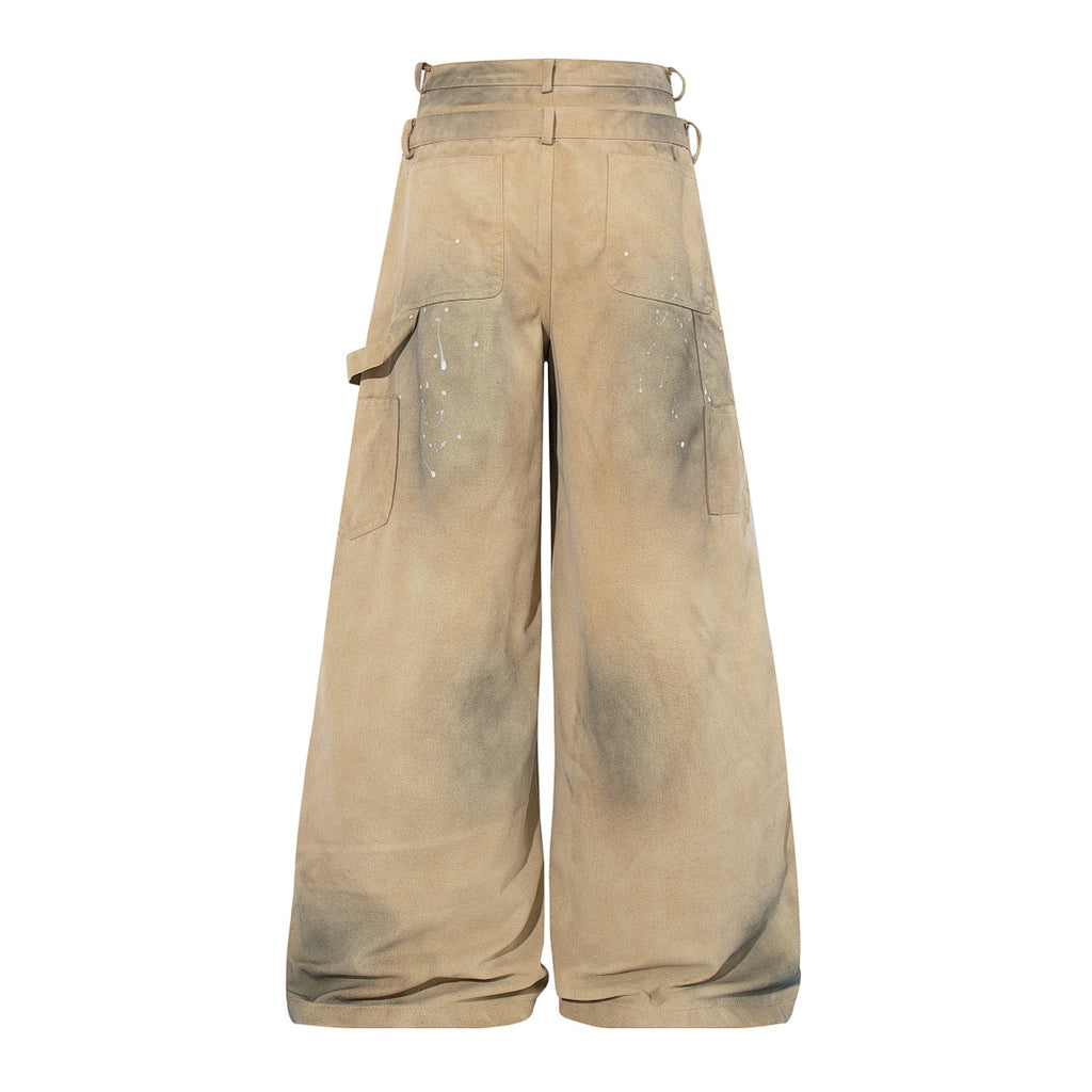 Logging double-waisted trousers, khaki and blue