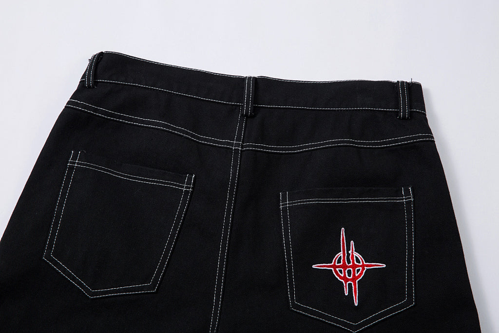 Embroidered denim trousers