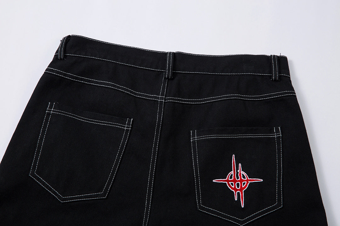 Embroidered denim trousers