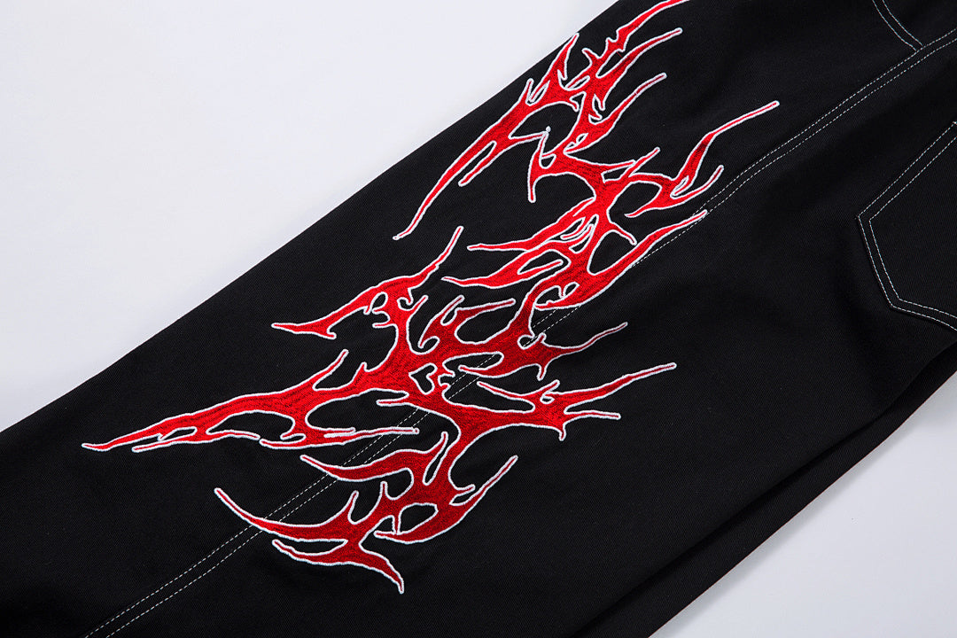 Embroidered denim trousers