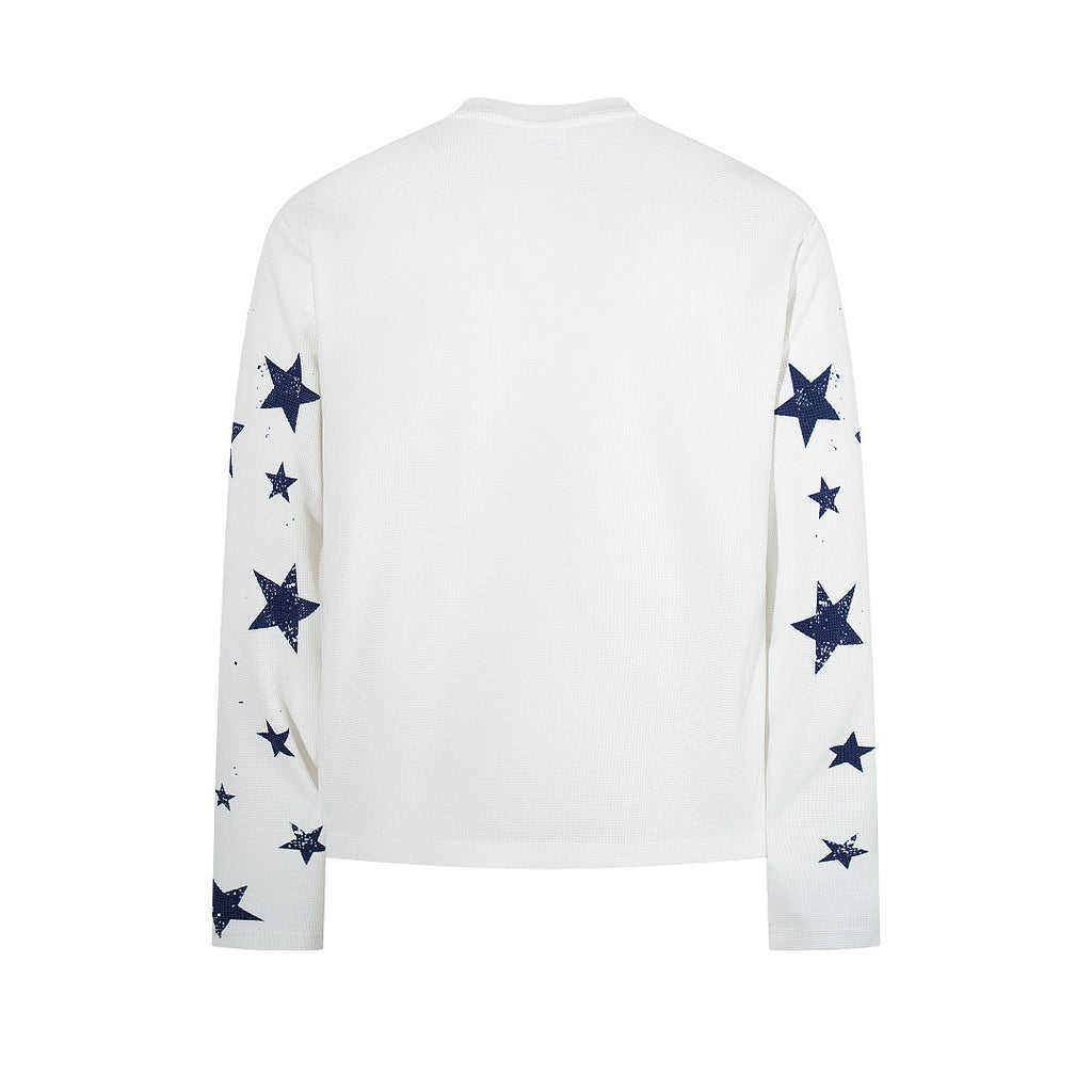 Waffle-knit long-sleeve T-shirt, white