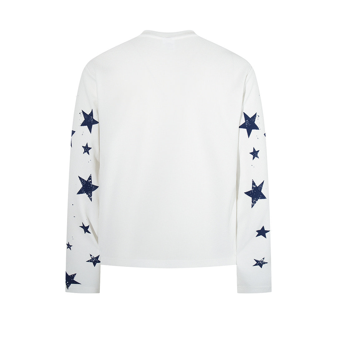 Waffle-knit long-sleeve T-shirt, white