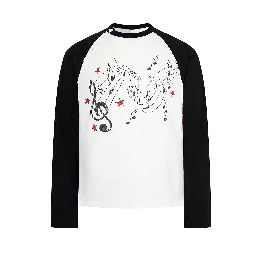 Slub Cotton Long-Sleeve Henley T-Shirt with Side Opening – Black