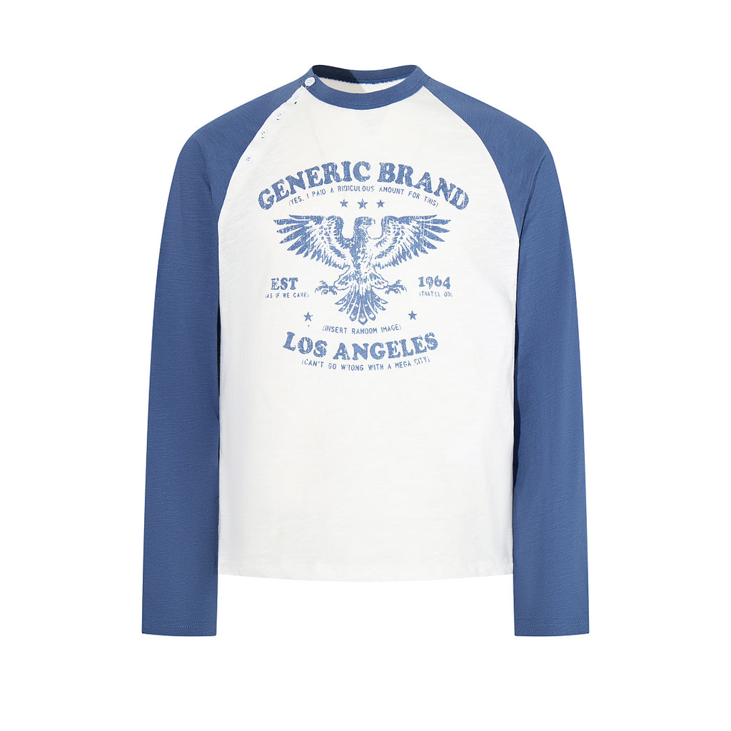 Slub Cotton Long-Sleeve Henley T-Shirt with Side Slits – Blue