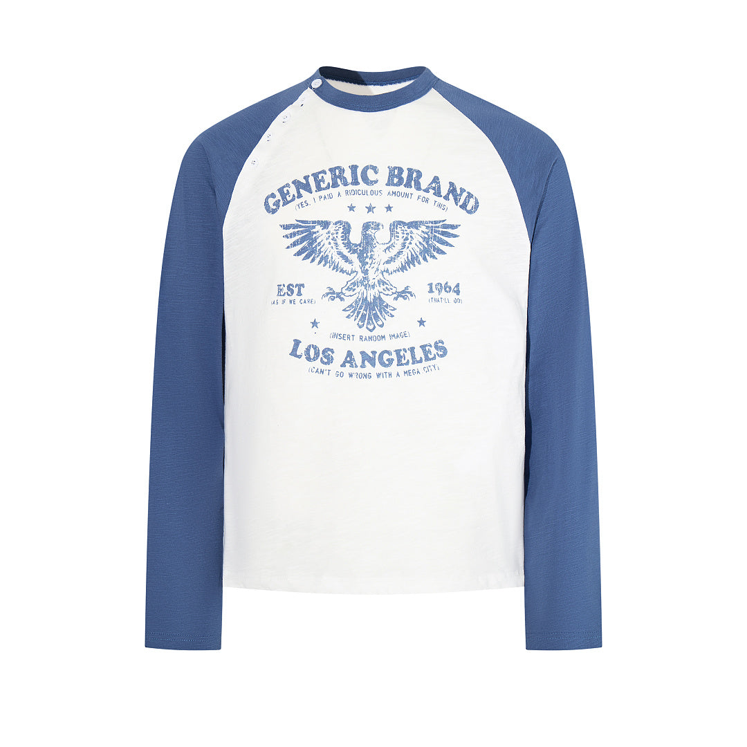 Slub Cotton Long-Sleeve Henley T-Shirt with Side Slits – Blue