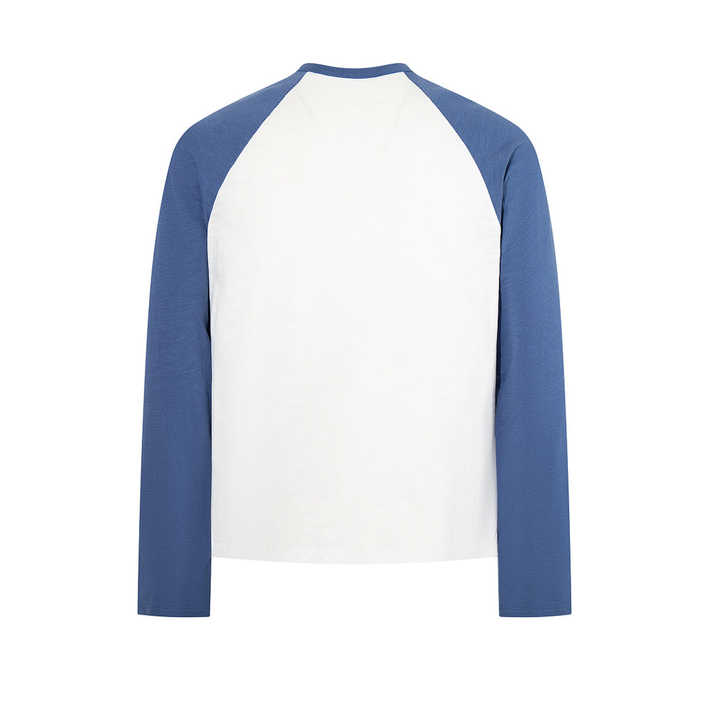 Slub Cotton Long-Sleeve Henley T-Shirt with Side Slits – Blue