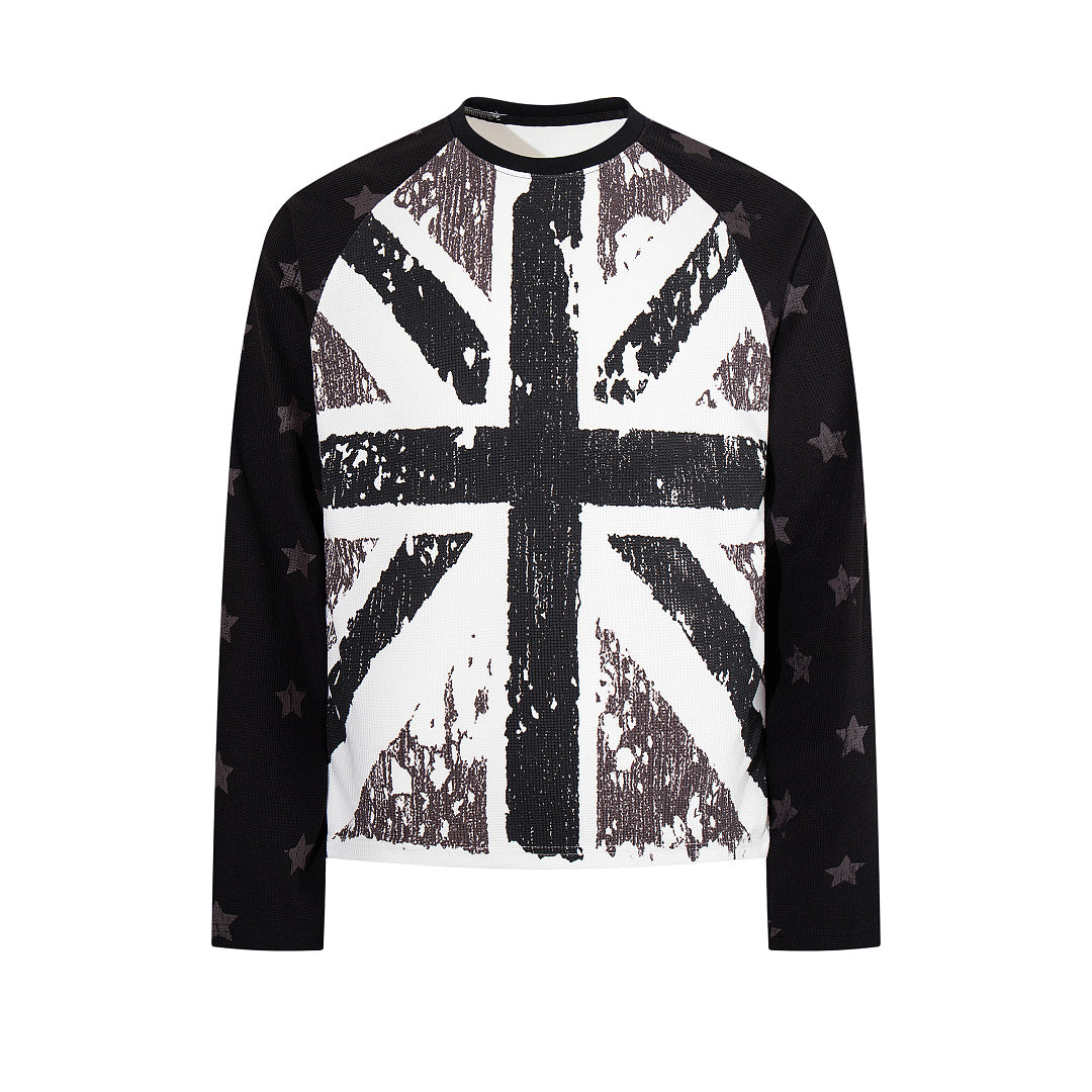 Black long-sleeve waffle-knit raglan T-shirt