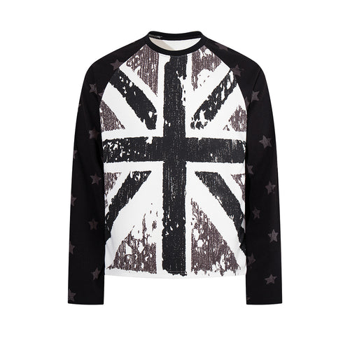 Black long-sleeve waffle-knit raglan T-shirt
