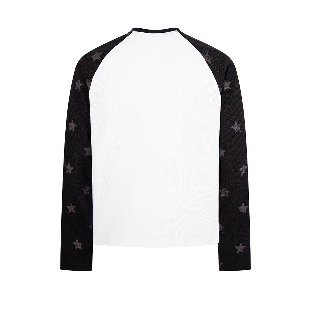 Black long-sleeve waffle-knit raglan T-shirt