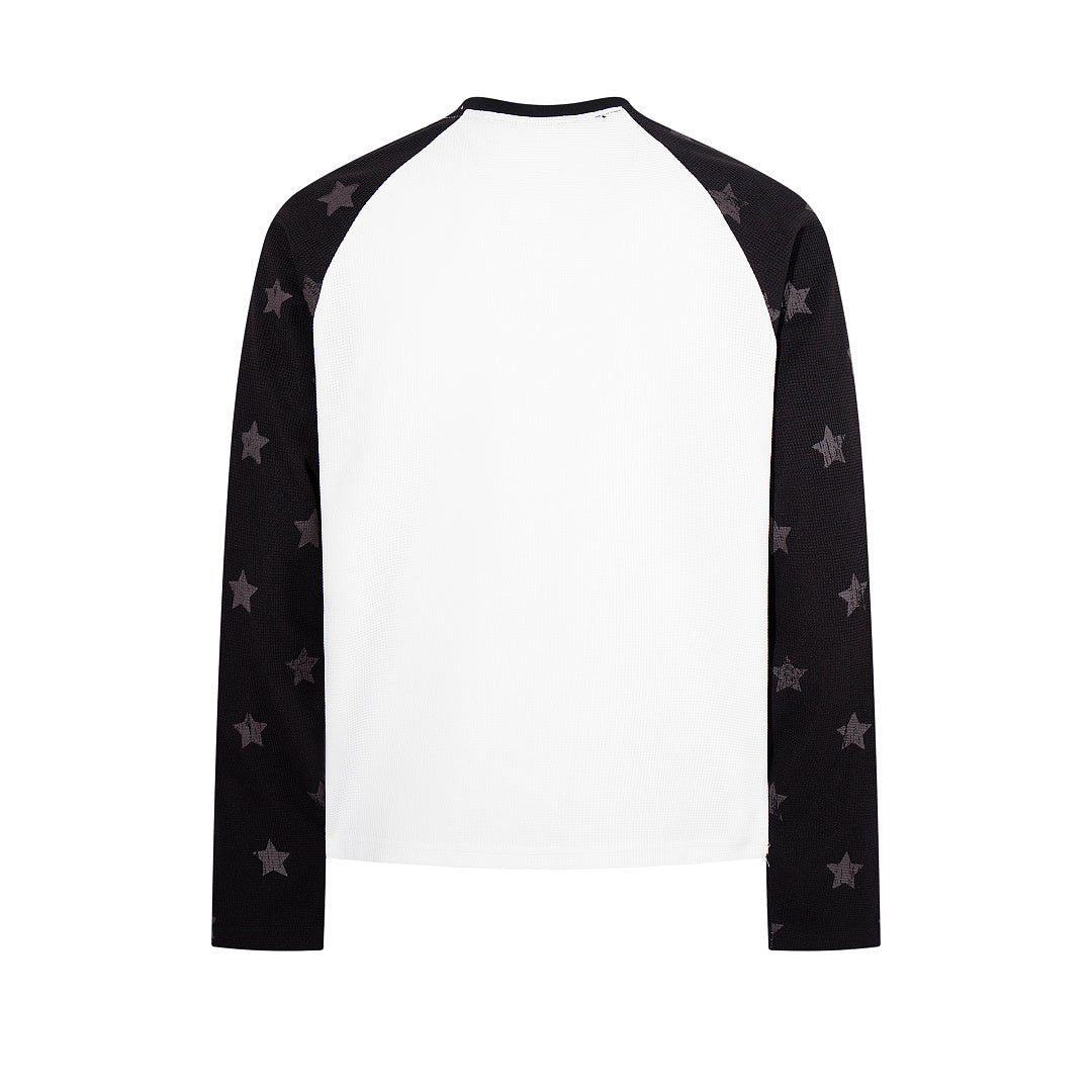 Black long-sleeve waffle-knit raglan T-shirt