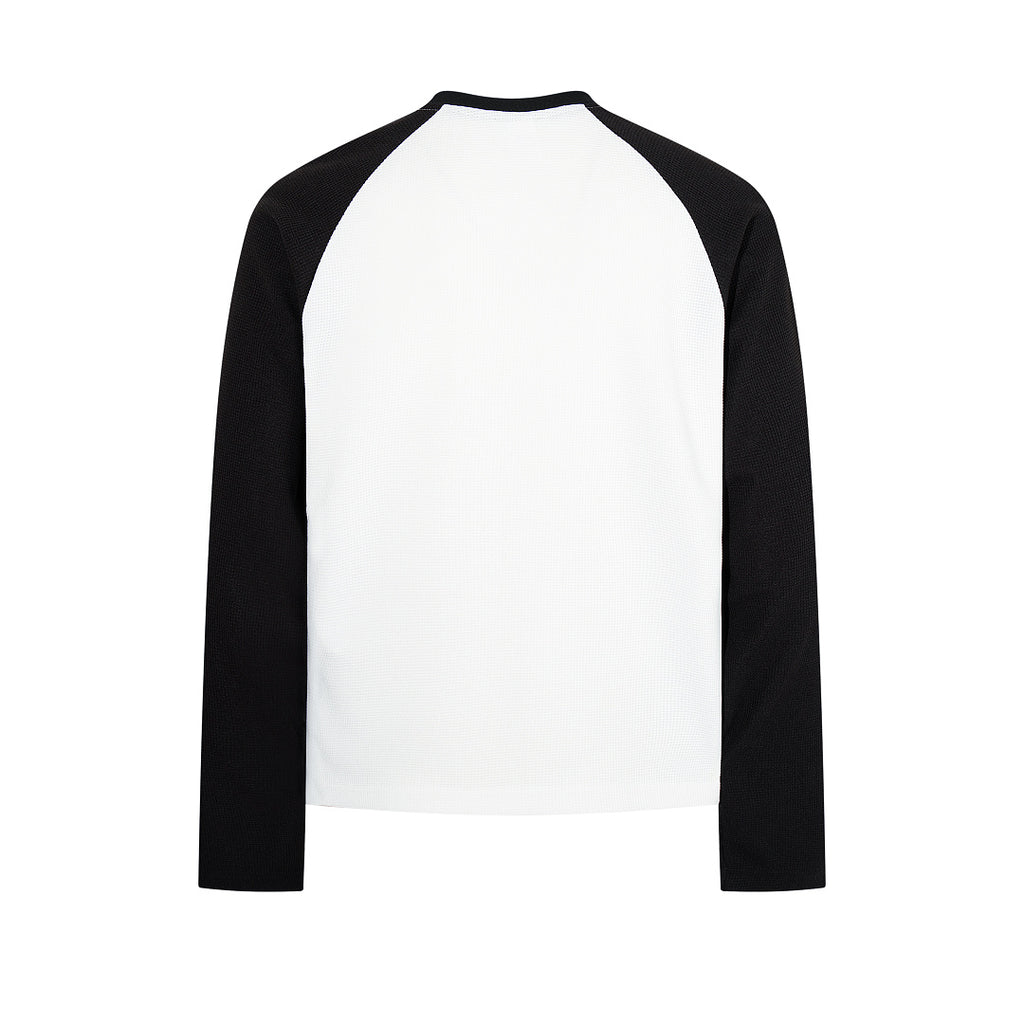 White long-sleeve waffle-knit raglan T-shirt