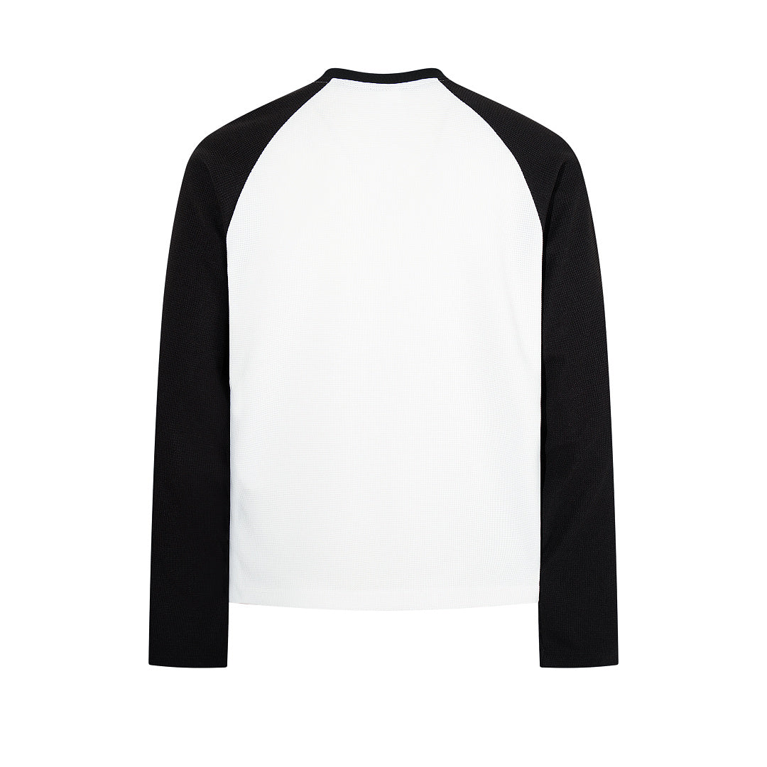 White long-sleeve waffle-knit raglan T-shirt