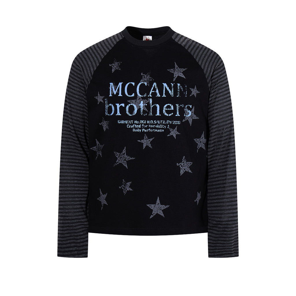 Striped long-sleeve raglan T-shirt, black