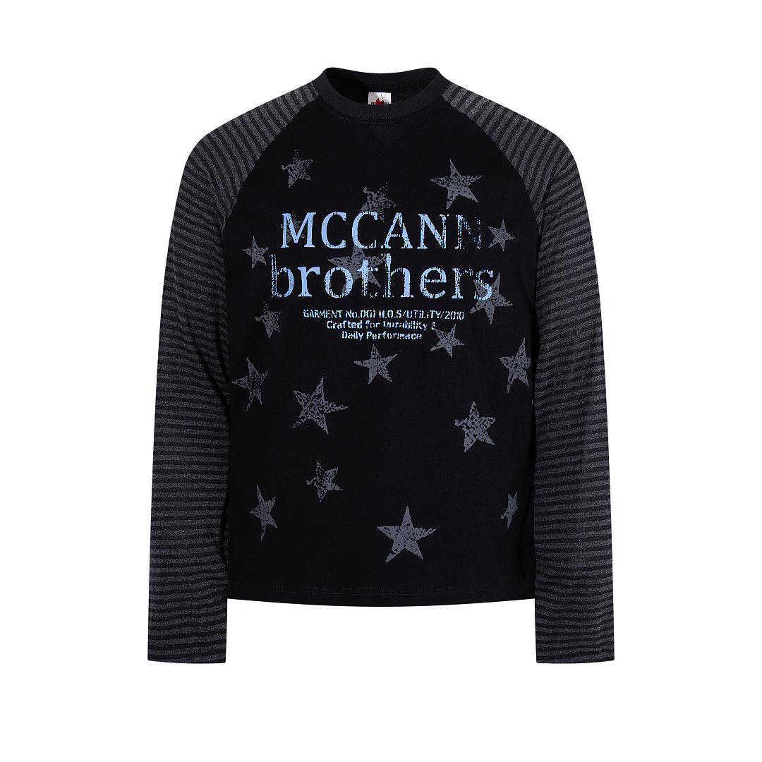 Striped long-sleeve raglan T-shirt, black
