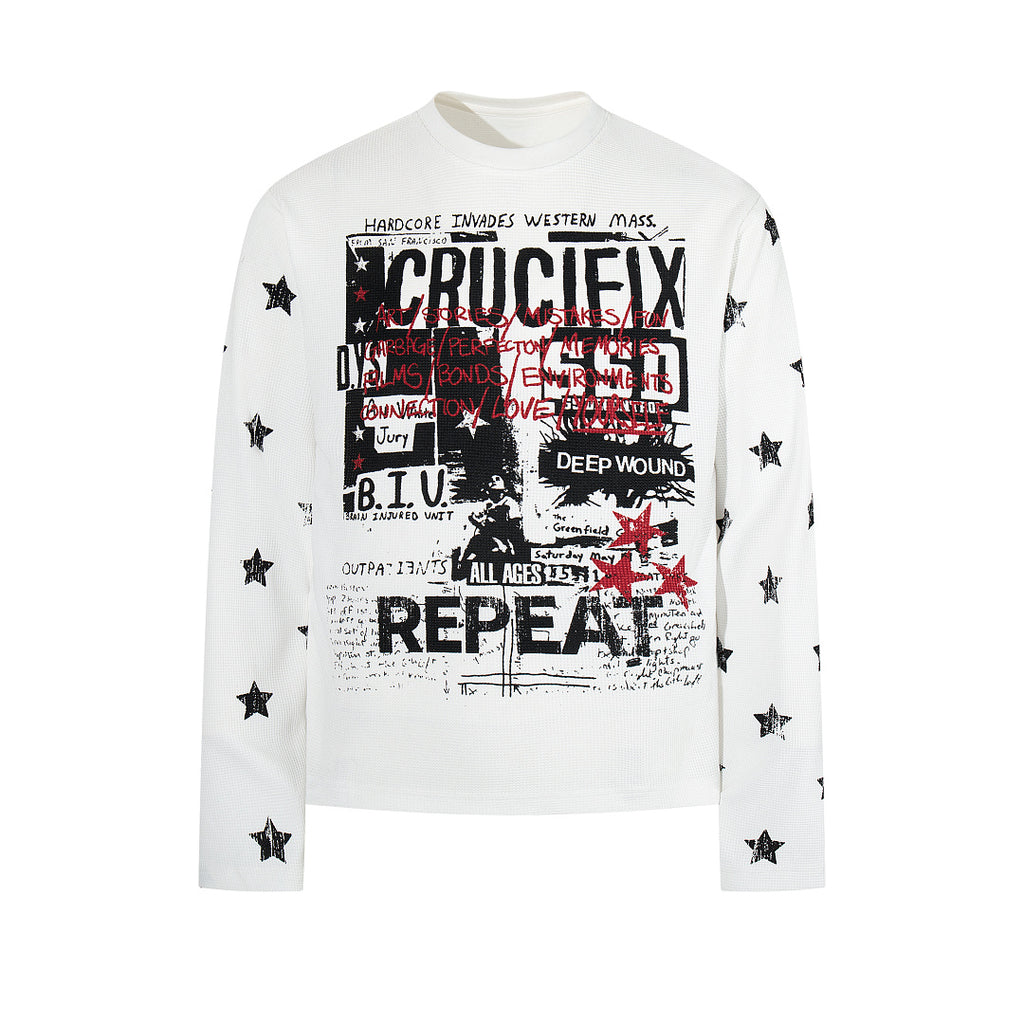 Waffle-knit long-sleeve T-shirt, white