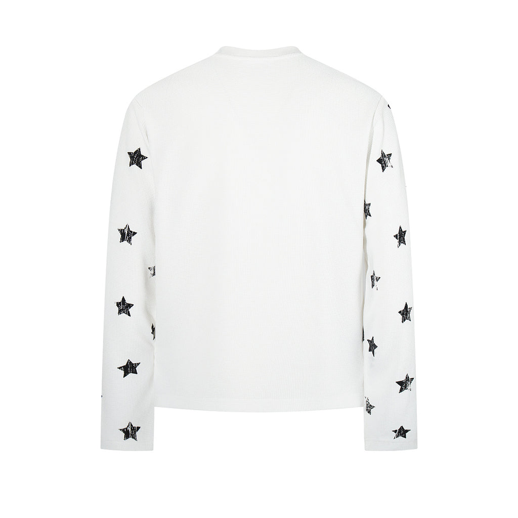 Waffle-knit long-sleeve T-shirt, white