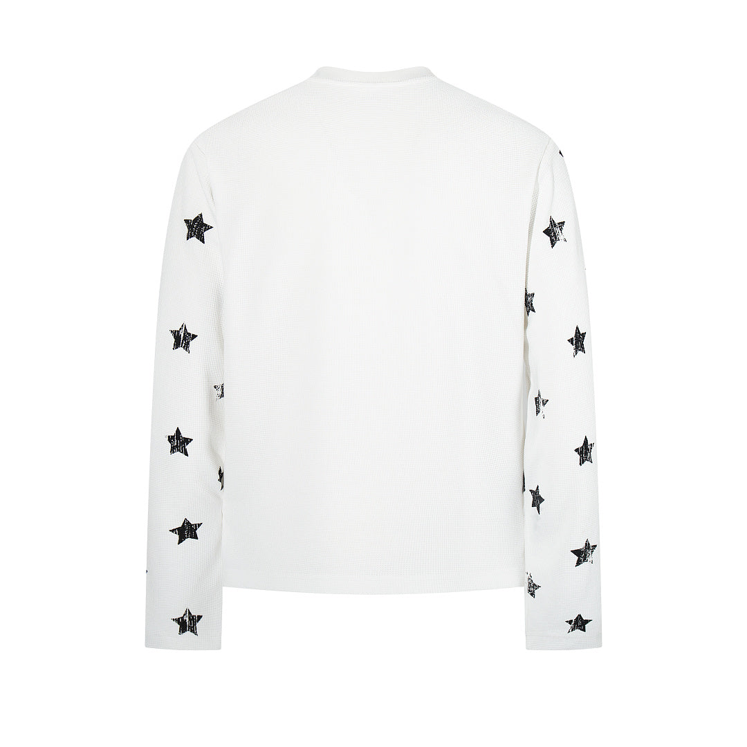Waffle-knit long-sleeve T-shirt, white