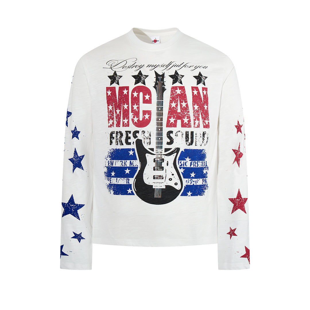 White long-sleeve slub cotton T-shirt