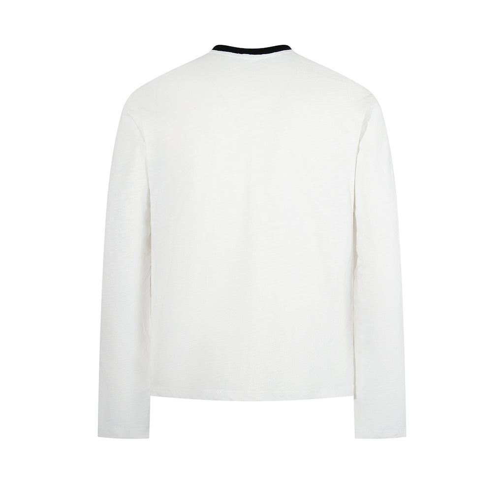 White long-sleeve slub cotton T-shirt
