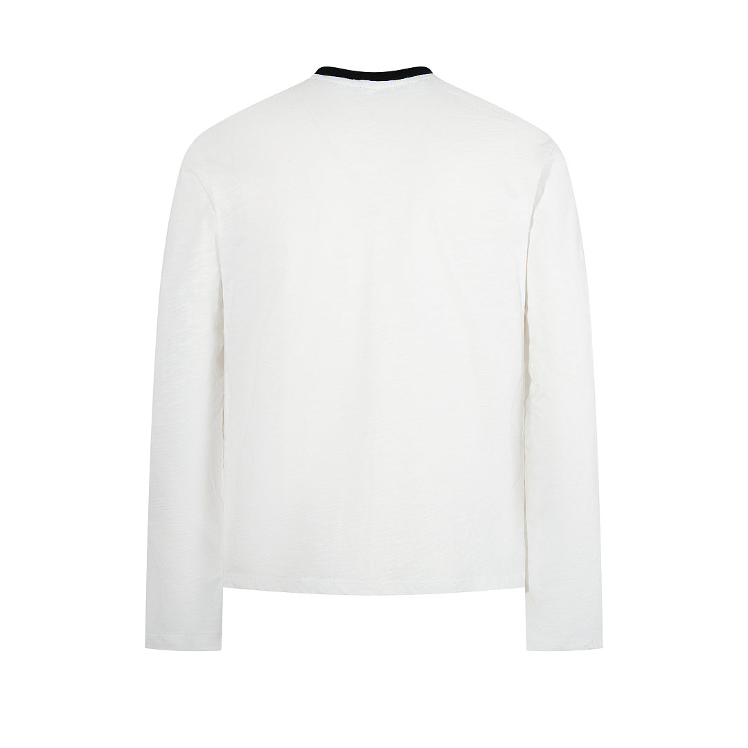 White long-sleeve slub cotton T-shirt