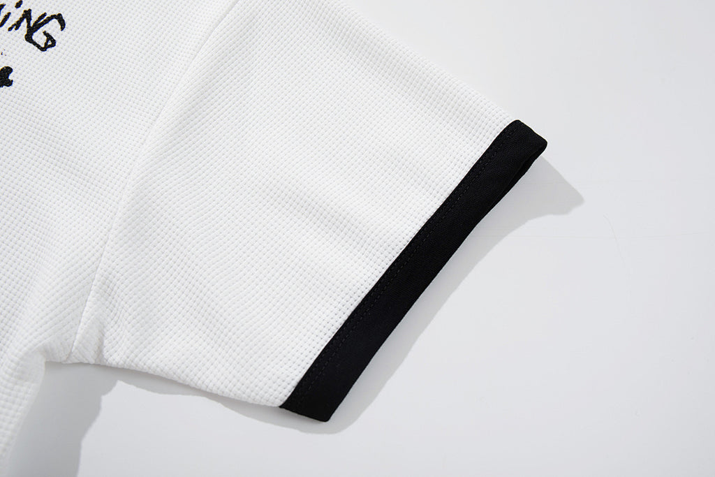 Waffle-knit short-sleeve T-shirt, white