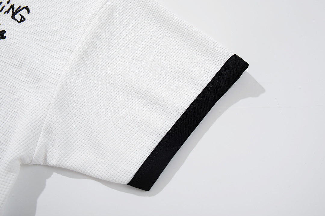 Waffle-knit short-sleeve T-shirt, white