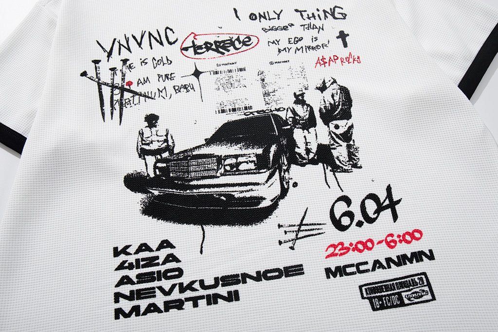Waffle-knit short-sleeve T-shirt, white