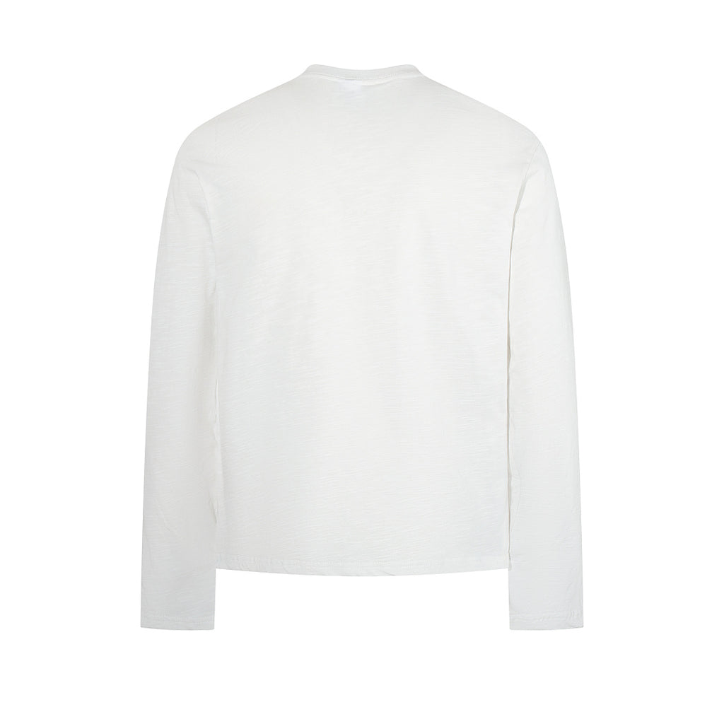 White long-sleeve slub cotton T-shirt