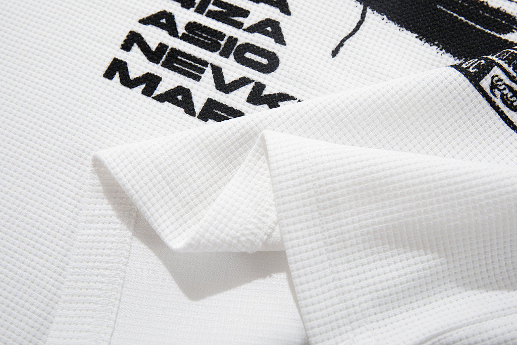 Waffle-knit short-sleeve T-shirt, white