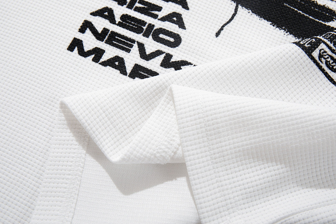 Waffle-knit short-sleeve T-shirt, white