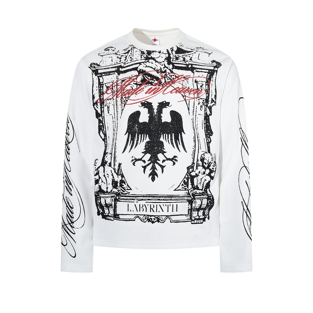 Waffle-knit long-sleeve T-shirt, white
