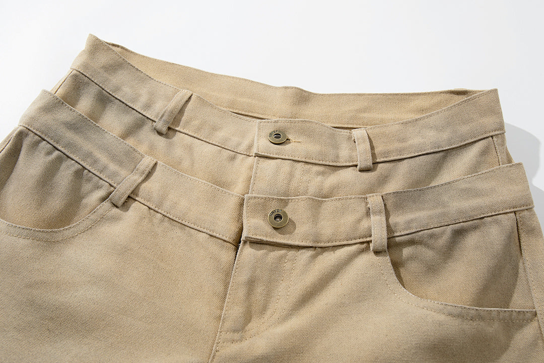 Logging double-waisted trousers, khaki and blue